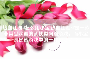 热血江湖sf怎么用小宝,热血江湖SF是一款非常受欢迎的武侠类网络游戏,而小宝则是该游戏中的一种重要资源