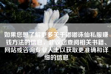 如果您想了解更多关于嘟嘟诛仙私服赚钱方法的信息，建议您查阅相关书籍、网站或咨询专业人士以获取更准确和详细的信息