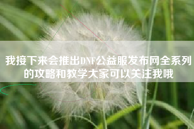 我接下来会推出DNF公益服发布网全系列的攻略和教学大家可以关注我哦