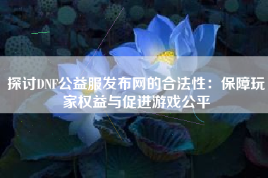 探讨DNF公益服发布网的合法性：保障玩家权益与促进游戏公平